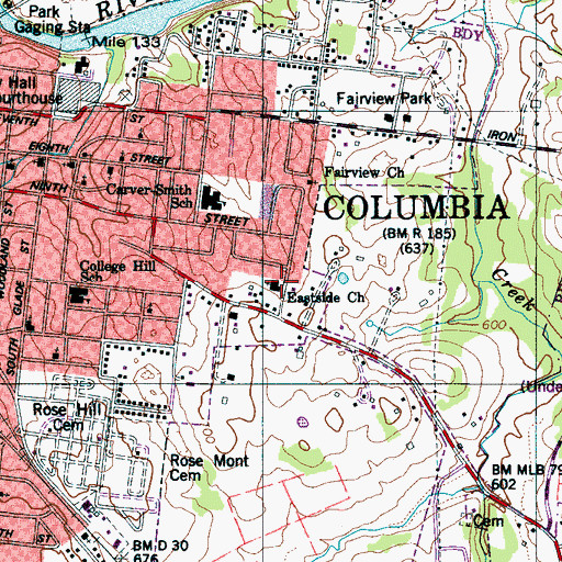 Topographic Map of Eastside Church, TN