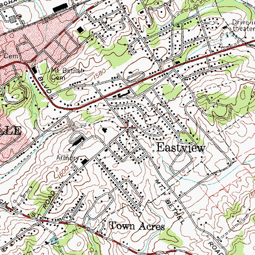 Topographic Map of Eastview, TN