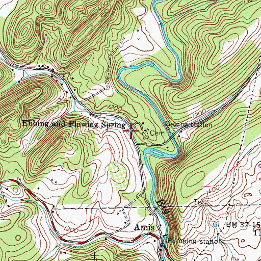 Topographic Map of Ebbing and Flowing Spring, TN
