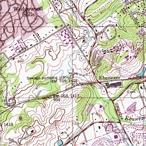 Topographic Map of Ebenezer Branch, TN