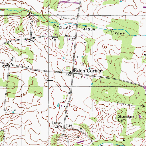 Topographic Map of Eden Corner, TN