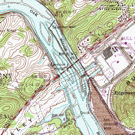 Topographic Map of Edgemoor Bridge, TN