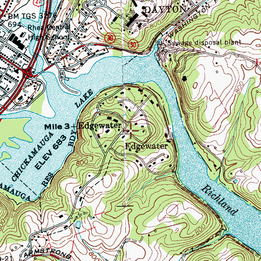 Topographic Map of Edgewater, TN