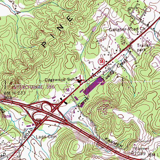 Topographic Map of Edgewood School, TN