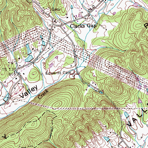 Topographic Map of Edwards Cemetery, TN
