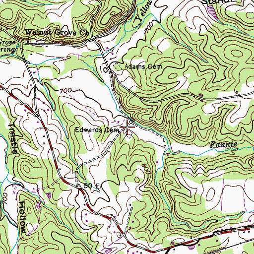 Topographic Map of Edwards Cemetery, TN