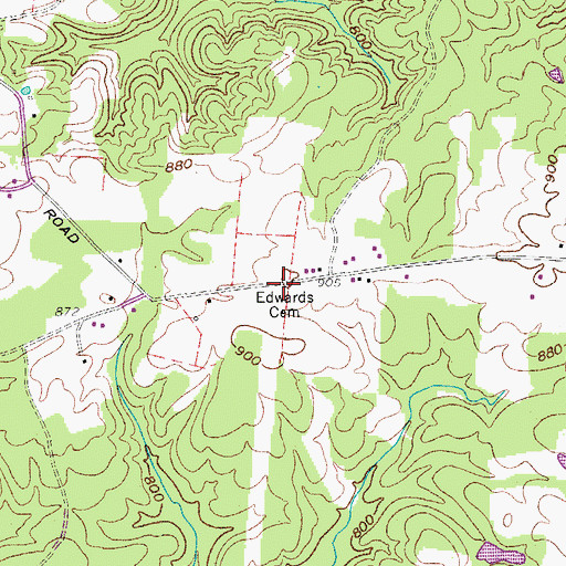 Topographic Map of Edwards Cemetery, TN