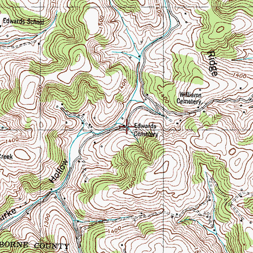 Topographic Map of Edwards Cemetery, TN