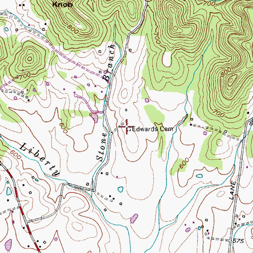 Topographic Map of Edwards Cemetery, TN