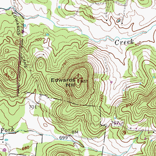 Topographic Map of Edwards Hill, TN