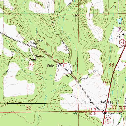Topographic Map of Unity Church, AL