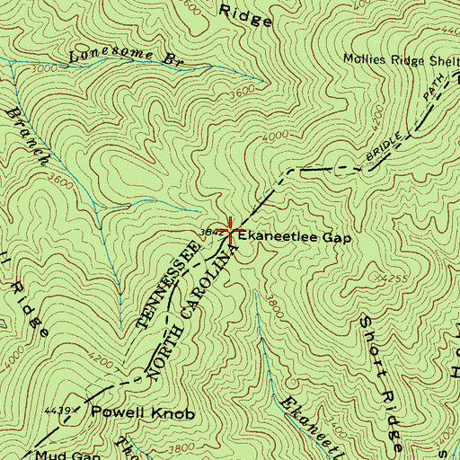 Topographic Map of Ekaneetlee Gap, TN