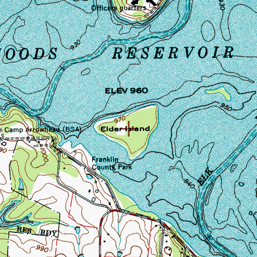Topographic Map of Elder Island, TN