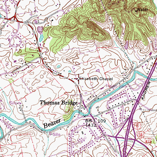 Topographic Map of Elizabeth Chapel, TN