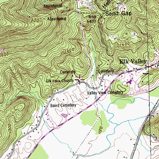 Topographic Map of Elk Fork Baptist Church, TN