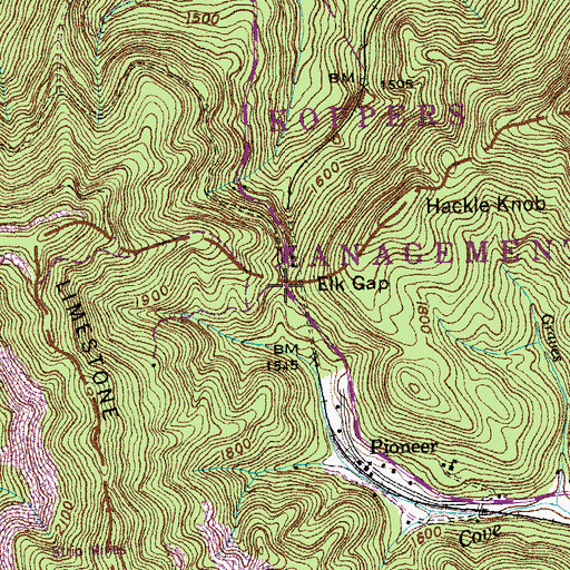 Topographic Map of Elk Gap, TN