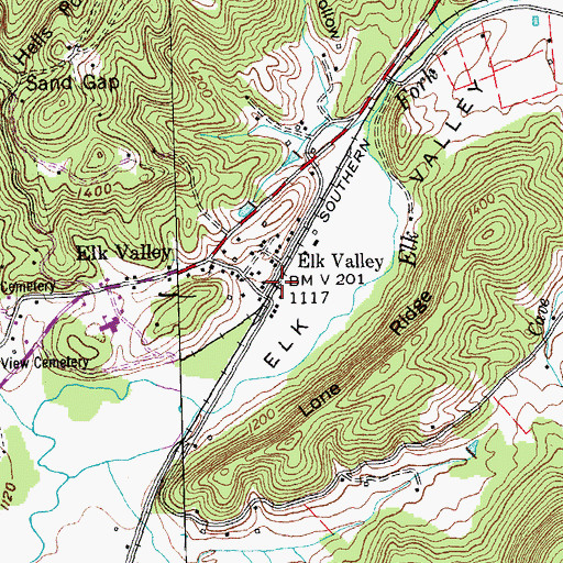Topographic Map of Elk Valley, TN
