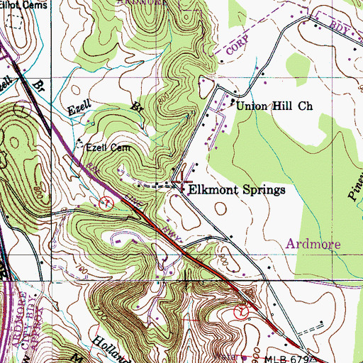 Topographic Map of Elkmont Springs, TN