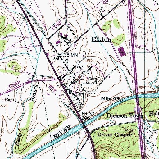Topographic Map of Elkton, TN