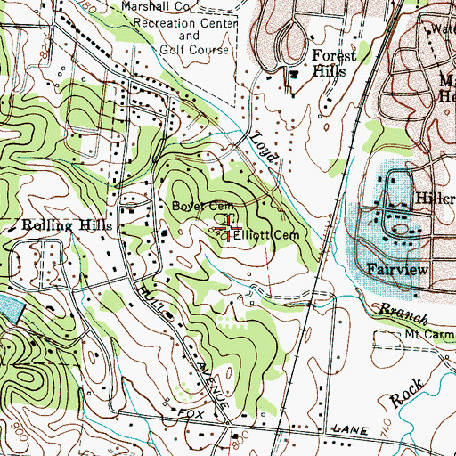 Topographic Map of Elliott Cemetery, TN