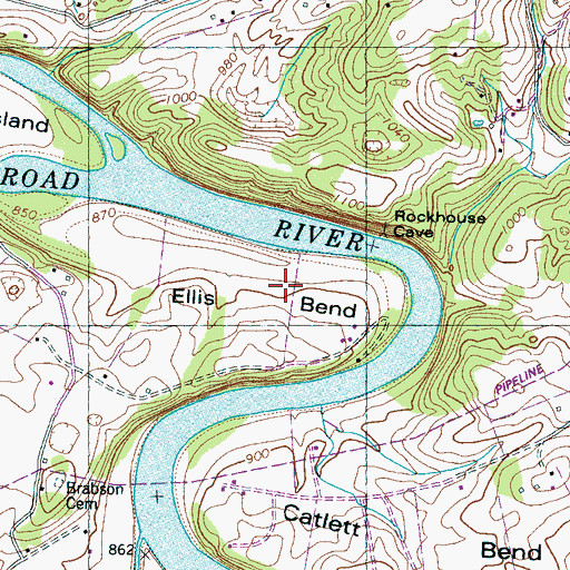 Topographic Map of Ellis Bend, TN