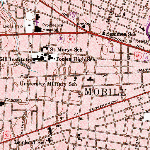Topographic Map of University Military School (historical), AL