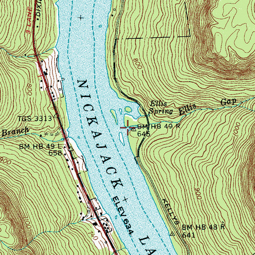 Topographic Map of Ellis Gap Branch, TN
