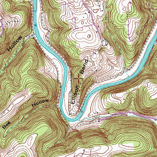 Topographic Map of Ellison Bend, TN