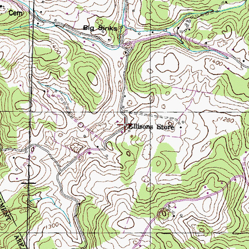 Topographic Map of Ellisons Store, TN