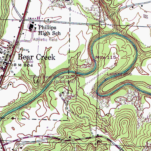 Topographic Map of Upper Bear Creek Dam, AL