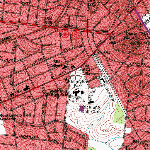 Topographic Map of Elmington Park, TN
