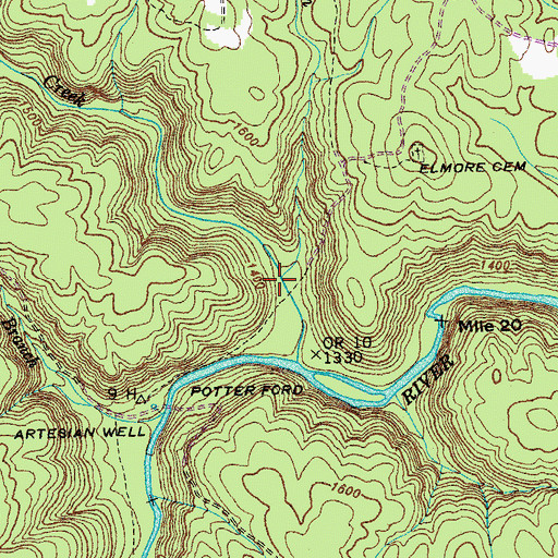 Topographic Map of Elmore Branch, TN