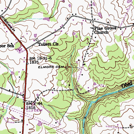 Topographic Map of Elmore Cemetery, TN