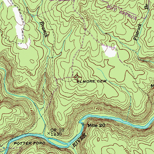 Topographic Map of Elmore Cemetery, TN