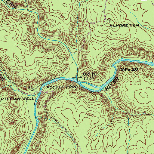 Topographic Map of Elmore Creek, TN