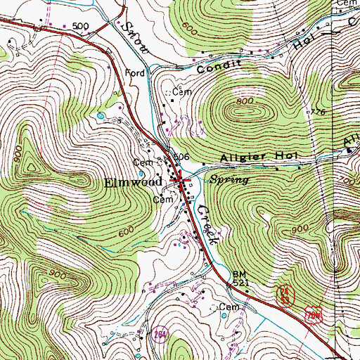 Topographic Map of Elmwood, TN