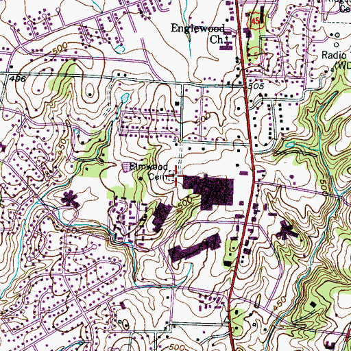 Topographic Map of Elmwood Cemetery, TN