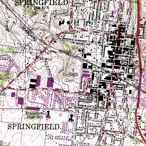 Topographic Map of Elmwood Cemetery, TN