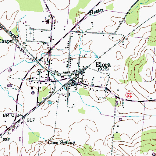 Topographic Map of Elora, TN