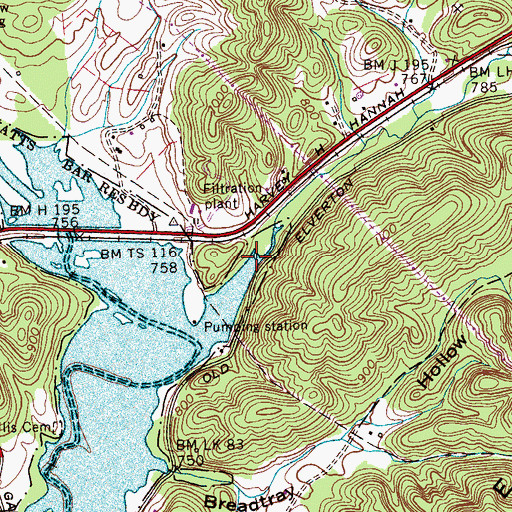 Topographic Map of Elverton Branch, TN