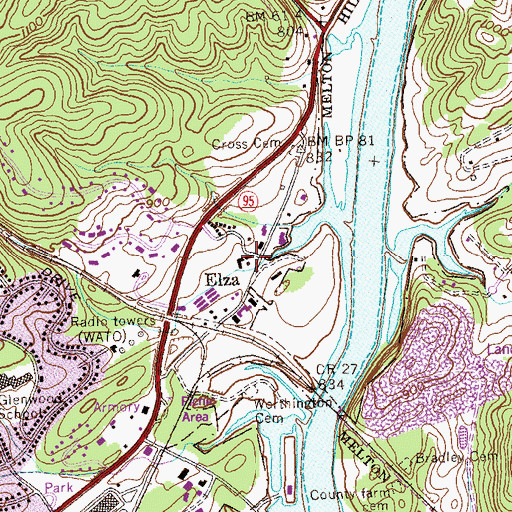 Topographic Map of Elza, TN