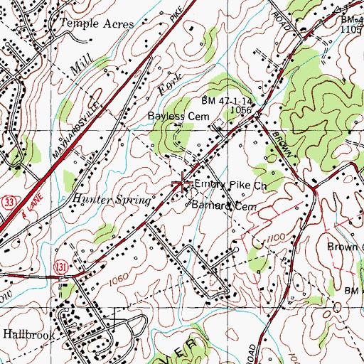 Topographic Map of Embry Pike Church, TN