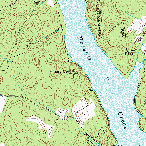 Topographic Map of Emery Cemetery, TN
