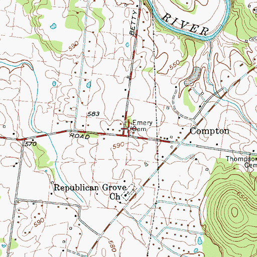 Topographic Map of Emery Cemetery, TN