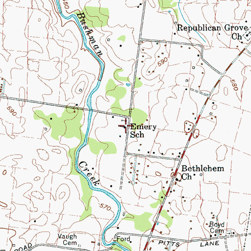 Topographic Map of Emery School, TN