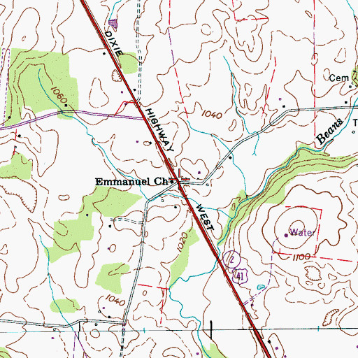 Topographic Map of Emmanuel Church, TN