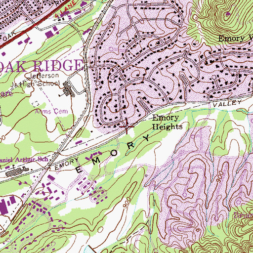 Topographic Map of Emory Heights, TN