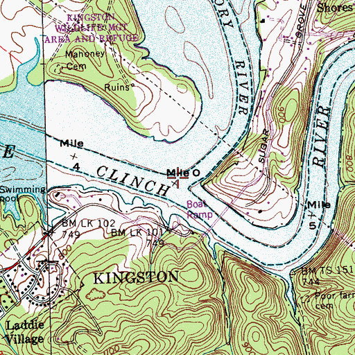 Topographic Map of Emory River, TN
