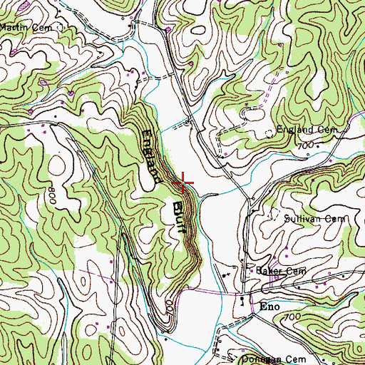 Topographic Map of England Bluff, TN