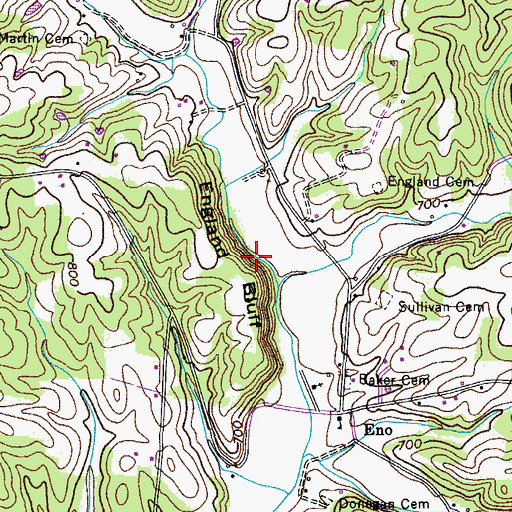 Topographic Map of England Bluff, TN